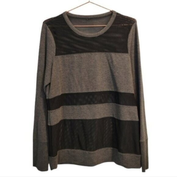 Yogalicious | Crew Neck Mesh Panel Activewear Athleisure sweater Gray - Picture 1 of 4